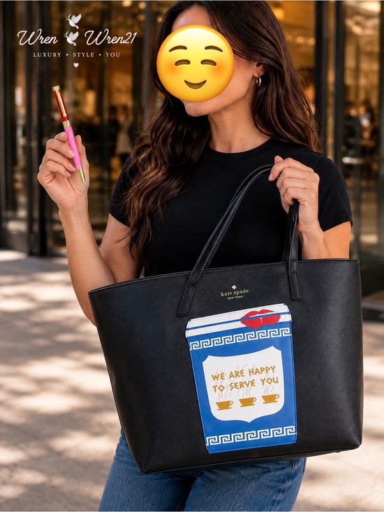 kate spade Handbags - 🖤Kate Spade Black Tote NWT — “We are happy to serve you” ➕Free Kate Spade pen ✨